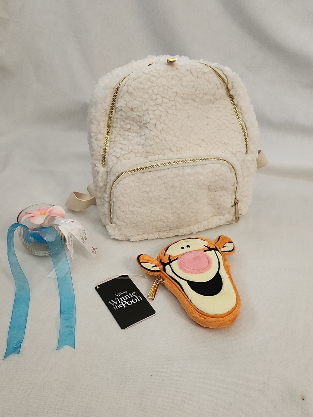 Cream Sherpa Backpack and Loungefly "Tigger" Wristlet